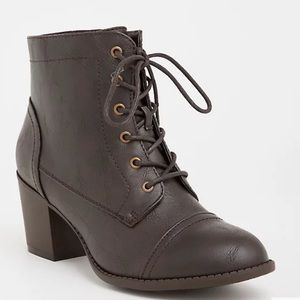 NWT - Torrid Brown Lace Up Heel Bootie, Size 9 Wide Width